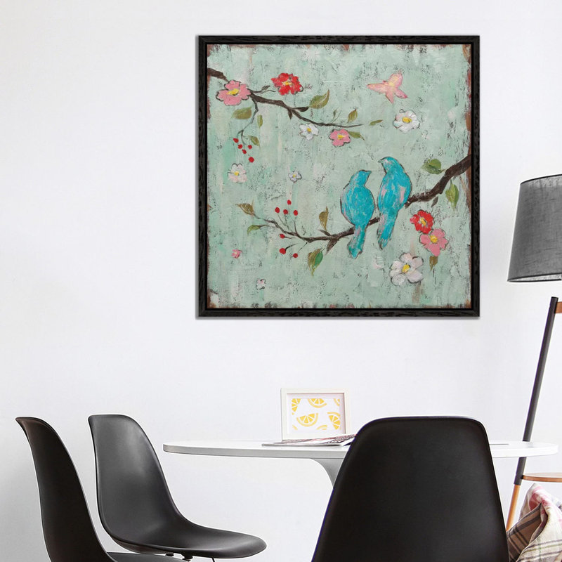 Love Birds I by Katy Frances - Painting on Canvas, Black Floater Framed, 93.98 cm H x 93.98 cm W