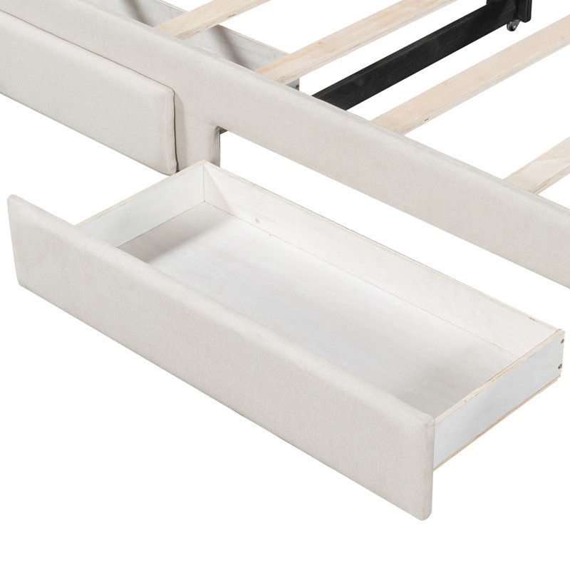 Extendable Twin Xl To King Daybed With Led And Storage Drawers, Beige, Solid Pine Frame Size Upholstered Daybed, In , Two Good For Guest Accommodation