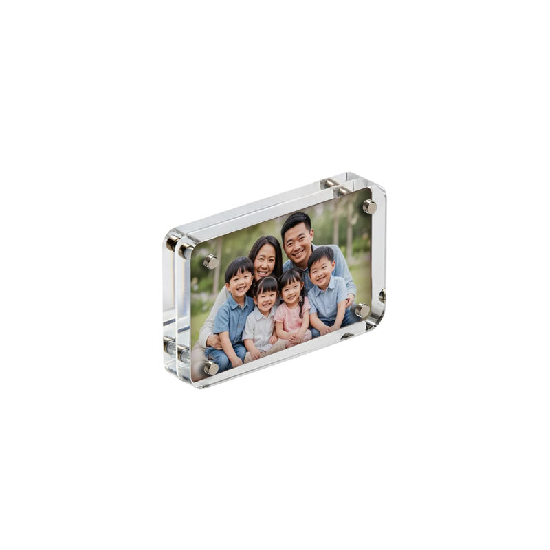 Cadre photo magnétique rond en acrylique transparent de qualité supérieure, 4,5 po x 3 po