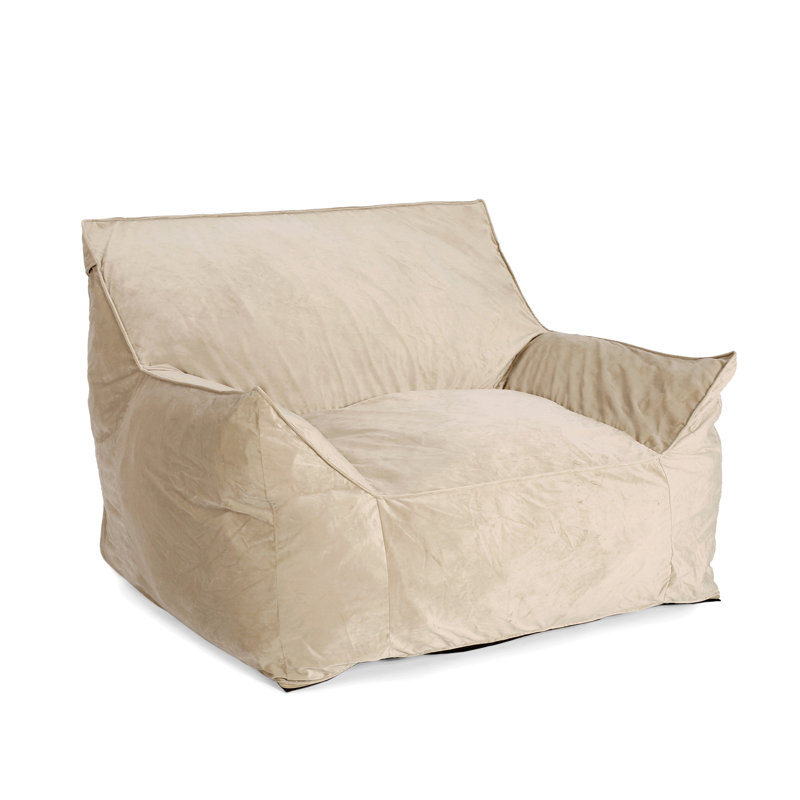Allea Velveteen Bean Bag Chair With Armrests, Taupe Velvet, 30" H x 42" W x 40" D