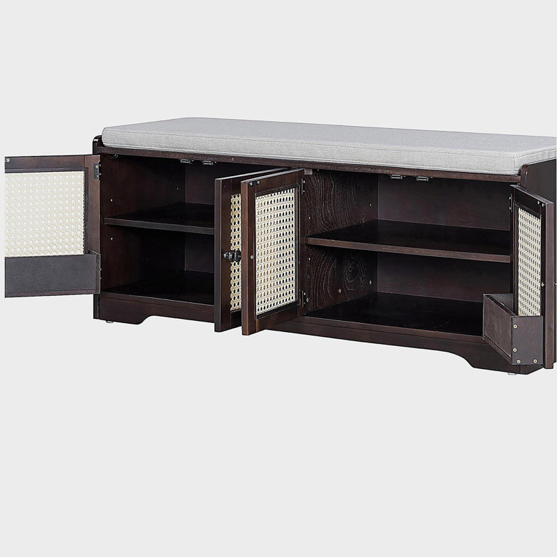 Banc de rangement rustique multifonctionnel pour chaussures avec coussin amovible, Beige/Espresso