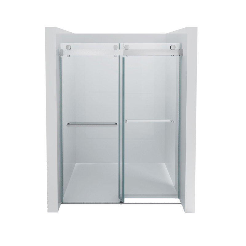 Chrome Frameless Sliding Shower Door with Tempered Glass, 60 x 76 inches
