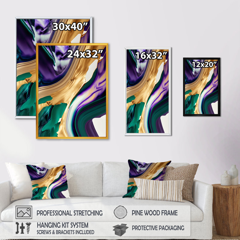 Mauve, vert et or, coups audacieux I - peinture sur toile, H 20 po x l 12 po x P 1 po, Toile avec cadre flottant or