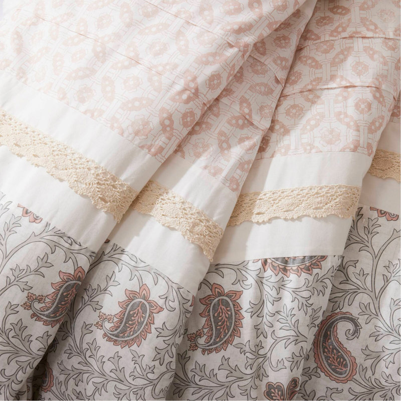 Ensemble d'édredon 9 pièces en percale de coton Blush Queen, Grand édredon et 8 pièces supplémentaires, Floral rosé