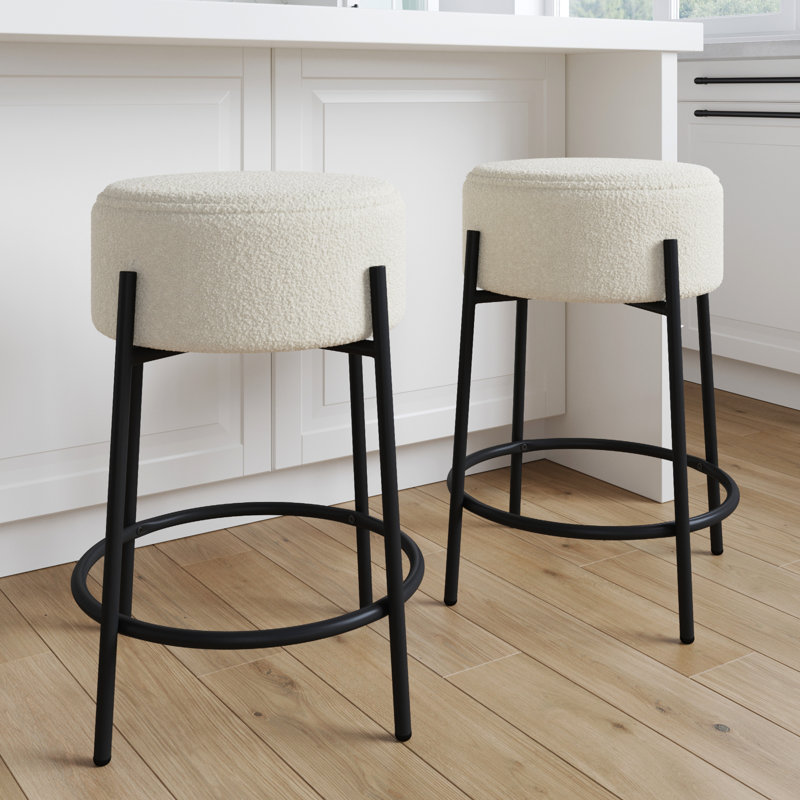 Tabouret , Tabouret de comptoir (siège d'une hauteur de 24 p, Polyester blanc / cadre noir mat, 2
