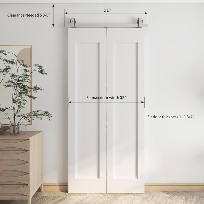 Ensemble de quincaillerie de porte de grange pliante en nickel brossé brossé (portes non incluses), 36"