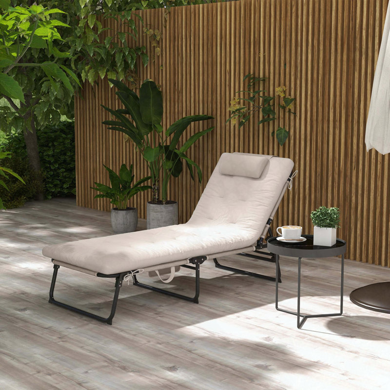 Folding Chaise Lounge Chair with Thick Cushion and 4?Position Reclining Back, Beige