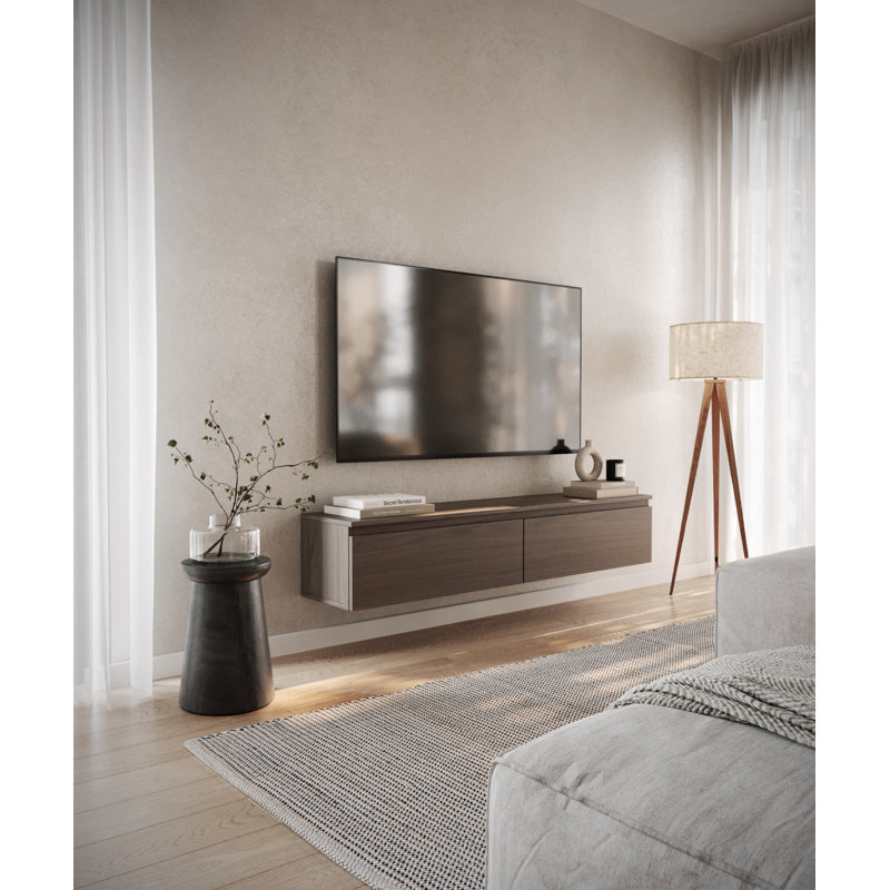 Syvanna Wall-Mounted TV Cabinet, Brown, 28.4cm H x 150cm L x 31.8cm W