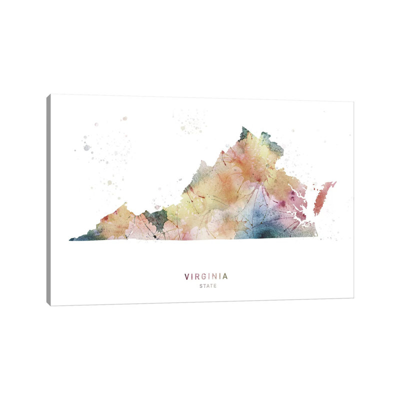 Wyoming Watercolor State Map - impression sur toile tendue, H 26 po x l 40 po x 1,5 po, Virginie