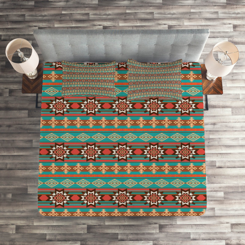 Geometric Shapes Coverlet, Red/Brown/Orange Geometric Shapes, King Bedspread + 2 Standard Shams