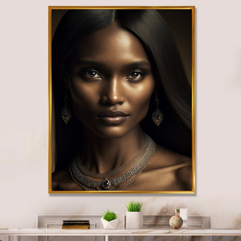 Magnifique portrait de latina sur toile, H 44 po x l 34 po x P 1,5 po, Cadre flottant doré
