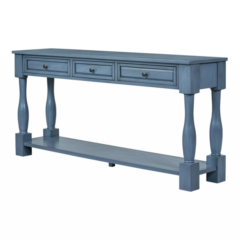 Console longue de 63 po avec tiroirs et tablette Aazim, Bleu marine
