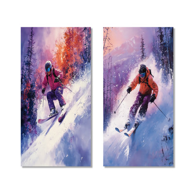 Purple Ski Slopestyle Accented with Orange I – Skiing 2 Piece Metal Wall Art Prints