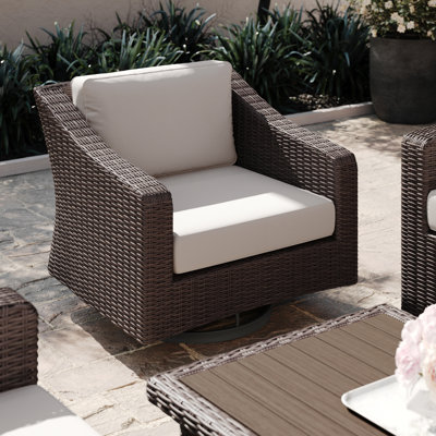 Martha Stewart Bedford Outdoor Rattan Wicker Swivel Chair With All-Weather Cushions
