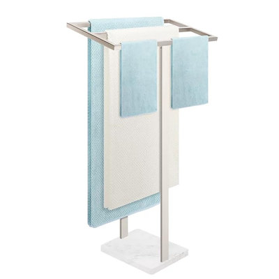 Freestanding 2-Tier 304 Stainless Steel Towel Rack with Weighted Marble Base