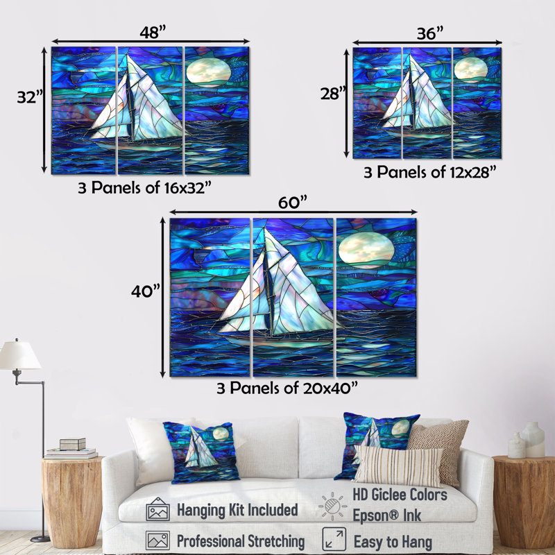 Amarre - ensemble d'art mural bateau, Toile tendue, H 40 po x l 60 po x P 1 po