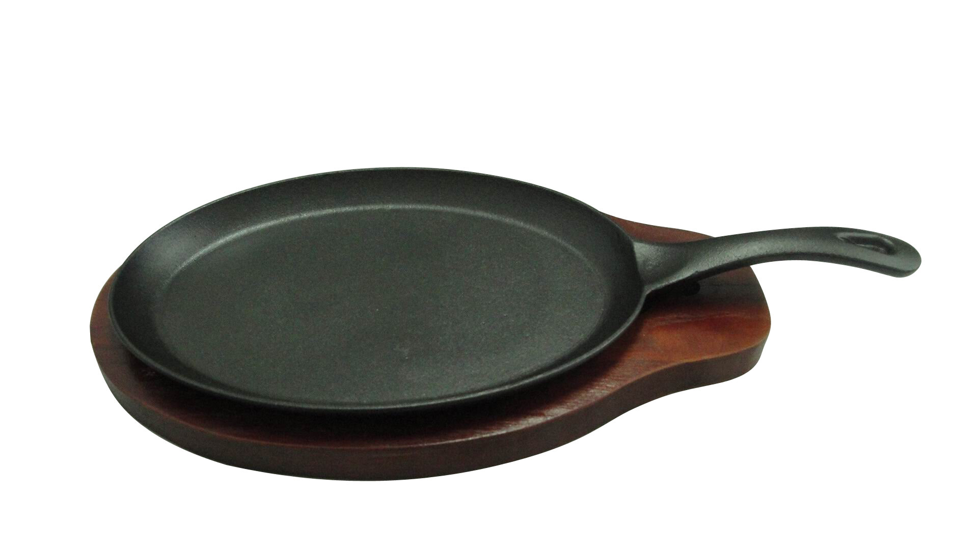 Cast Iron Fajita Pan/ Sizzling Plate with Birch Wooden Base