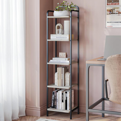 Bookcase Bookshelf, Narrow Book Shelf, Industrial Corner Shelf Storage Organizer, Slim Shelving Unit for Home Office, Living Room, Bedroom, Kitchen, Rustic Brown and Black