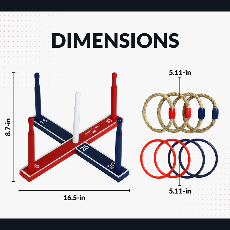 Hathaway Ring Toss Game Outdoor Set – Includes 8 Rings, Solid Wood Base, and Carrying Bag – Classic Wooden Ring Toss Game for Family – Lawn, Tailgate, Camping, and Backyard Fun