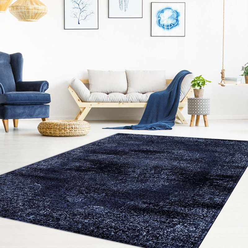 Tapis oriental bleu marine / ivoire, Rectangle 6 pi 7 po x 9 pi 2 po