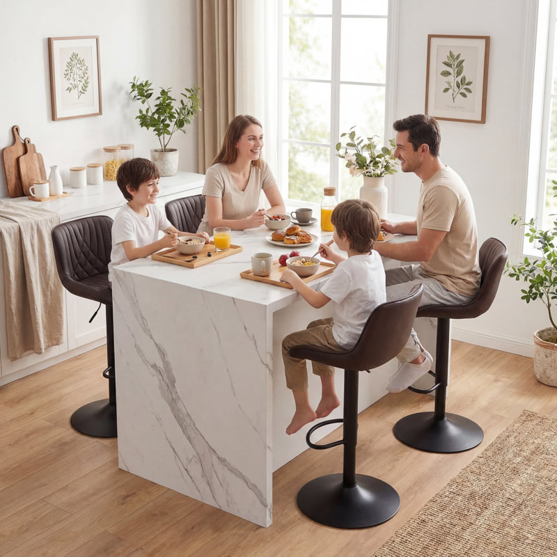 Swivel Bar Stools Modern Faux Leather Upholstered Counter Stools for Kitchen Island, Adjustable Height Stools with Footrest for Home Bar