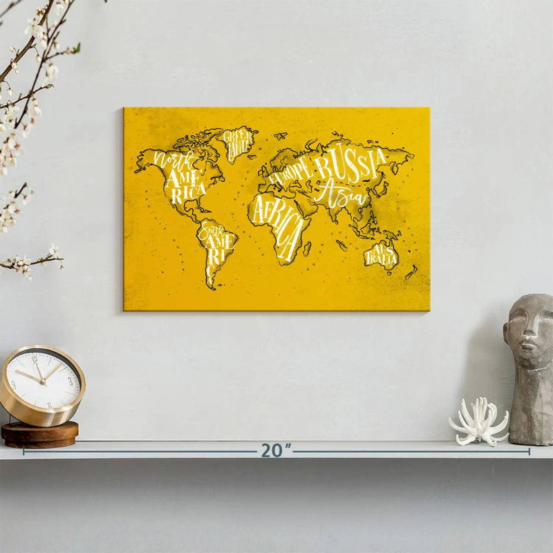 Carte du monde jaune Aliaz, H 8 po x l 12 po