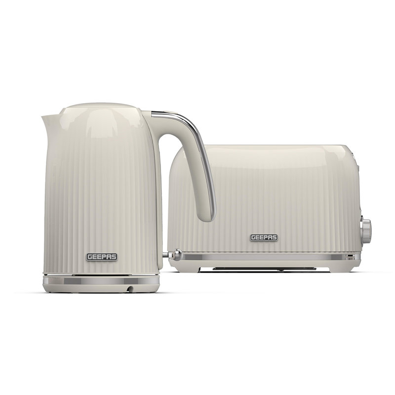 GEEPAS Fluted 1.7L Kettle & 2 Slice Toaster Kitchen Combo Set | 3000W Rapid Boil Cordless Kettle Auto Shut-Off | 1750W Toastie Machine 6 Browning Level Removable Crumb Tray Cord Storage