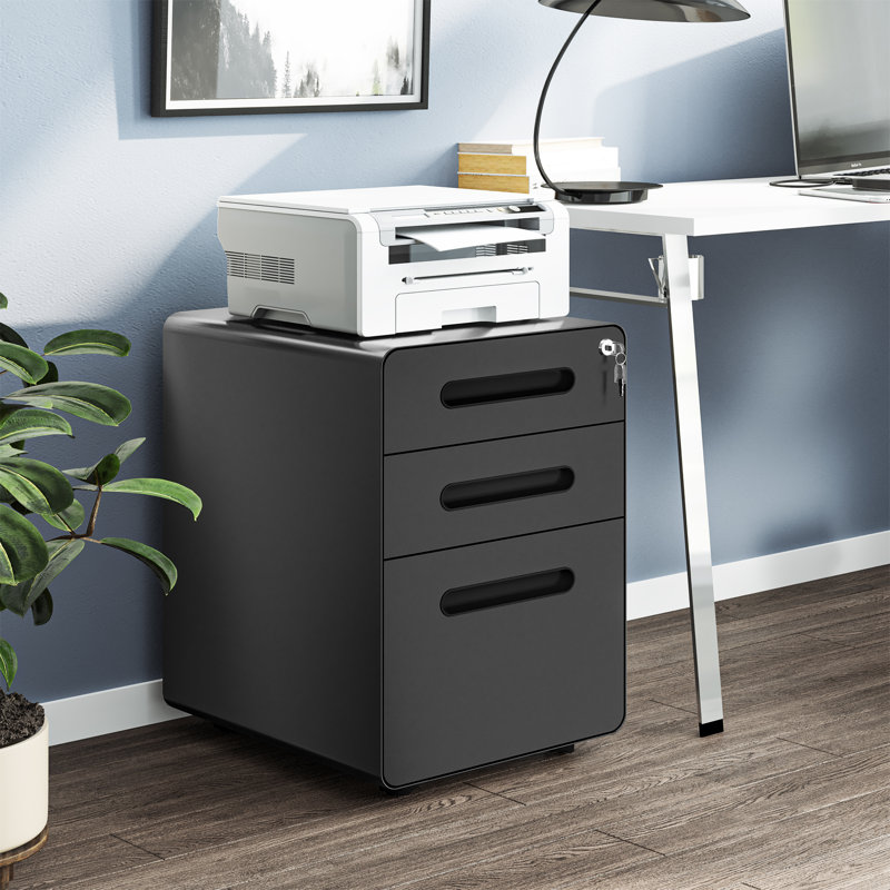 Melra 3-Drawer Mobile Vertical Filing Cabinet, Black