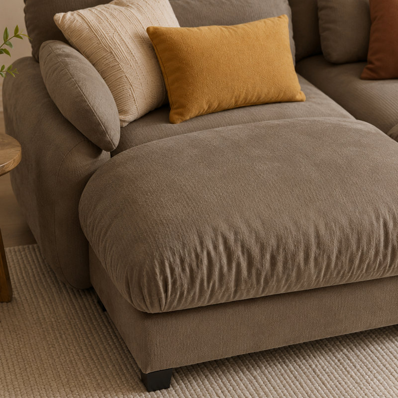 Canapé d'angle Gatton 2 places effet nuage avec 2 poufs amovibles, ensemble de canapés modulaires en chenille, assise profonde surdimensionnée avec coussins en mousse et ressorts, canapé d'angle spacieux pour salon