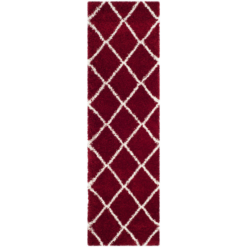 Humberto Hudson Shag Performance Geometric Rug, Runner 2'3" x 10', Red/Ivory