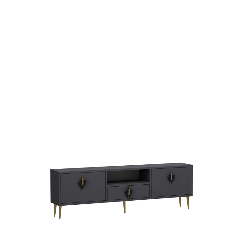 Modern Wall-Mounted TV Stand, Anthracite & Black with Gold Accents | 55.1 x 17.7 x 11.8 inches | 100% Melamine Coated Particle Board, Thickness: 0.7 inches | Multiple Shelves, Stylish & Functional Design for Any Living Room