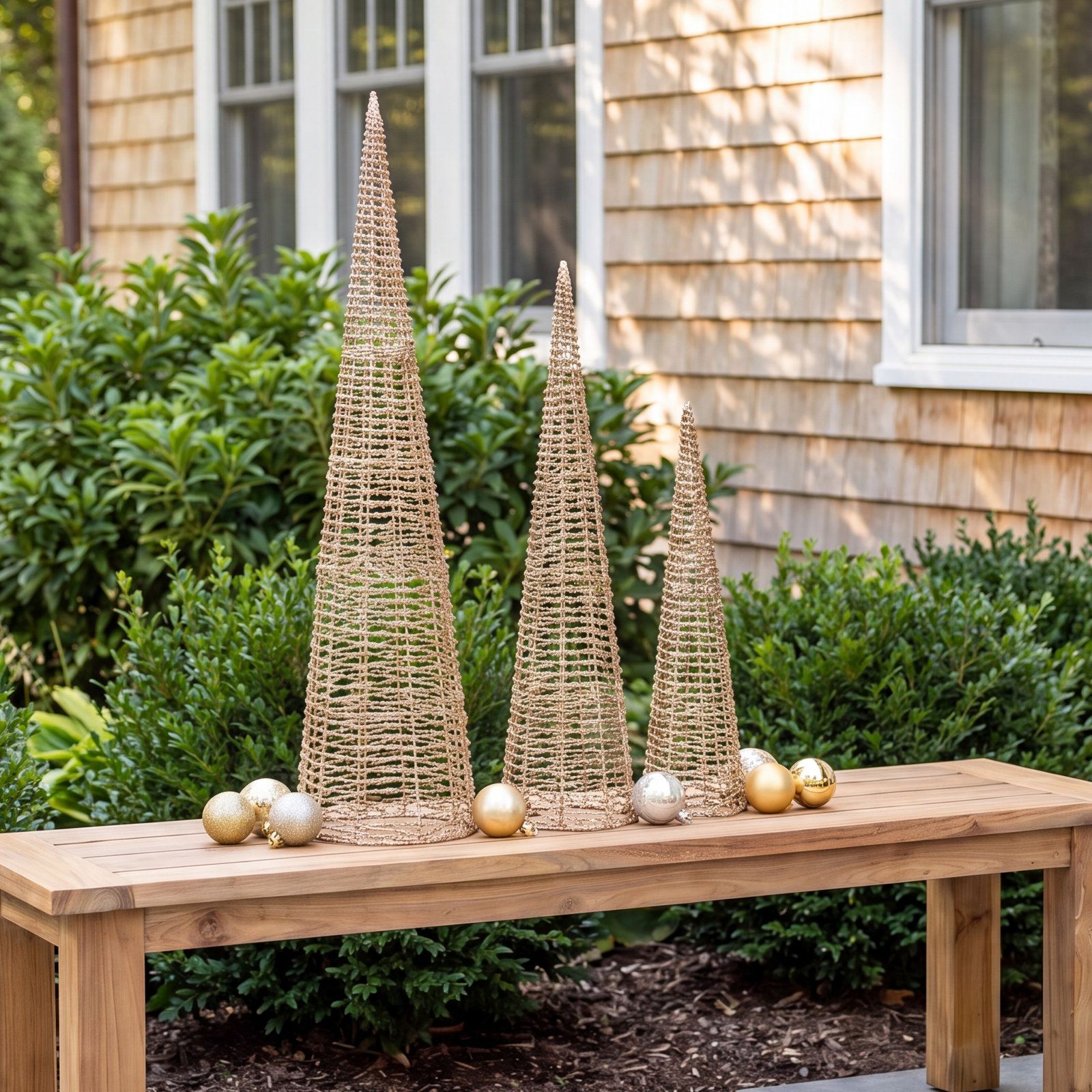 3-Piece Lighted Champagne Gold Cone Tree Set