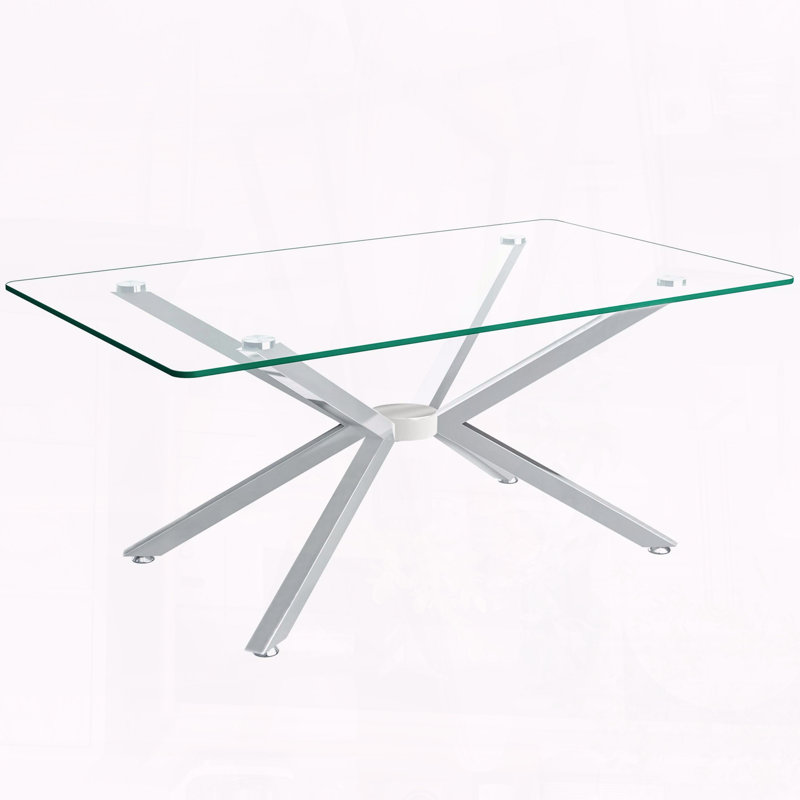 Rectangular Clear Tempered Glass Coffee Table with Silver Metal Legs