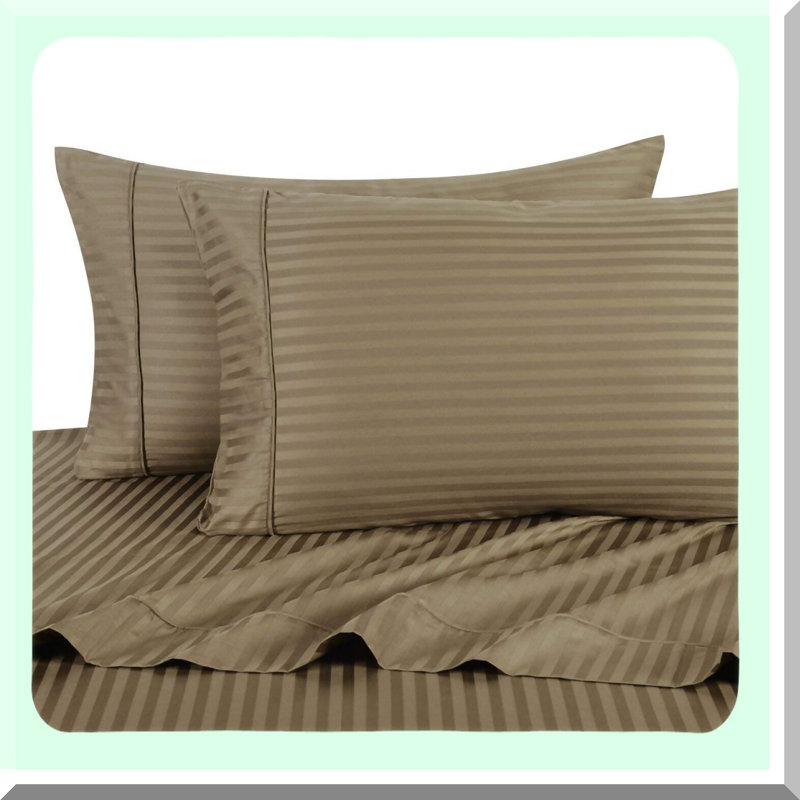 Taupe Stripe Cotton Sateen Queen Sheet Set - 4PC 300 Thread Count Deep Pocket Bed Sheets