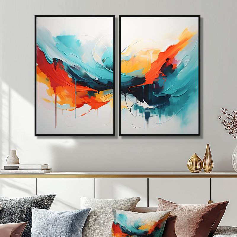 «Colorful Abstract Expression III», art mural abstrait 2 pièces, H 36 po x l 48 po, Impression encadrée flottante, Noir