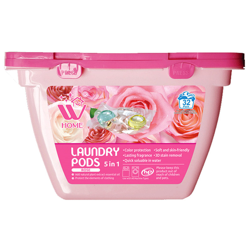 3-in-1 W Home Laundry Pods, 32 Count Box, High Efficiency (HE), Fabric Softener With Rose Extracts