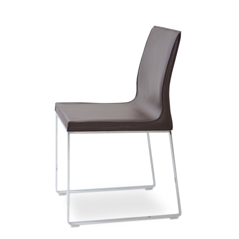 Polo Sled Side Chair, Chrome, Bone Faux Leather