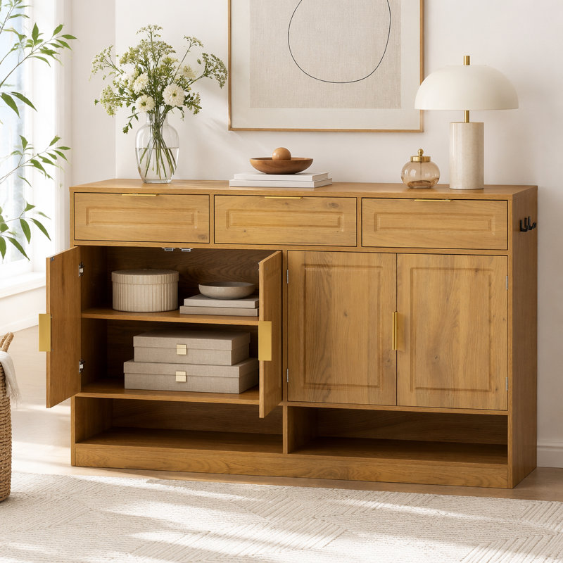59.1" Multi-Functional Storage Buffet with Adjustable Shelf and Open Storage