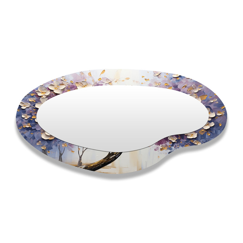 Arbre en fleurs avec fleurs blanches I - Formes asymétriques florales - Grand miroir mural moderne