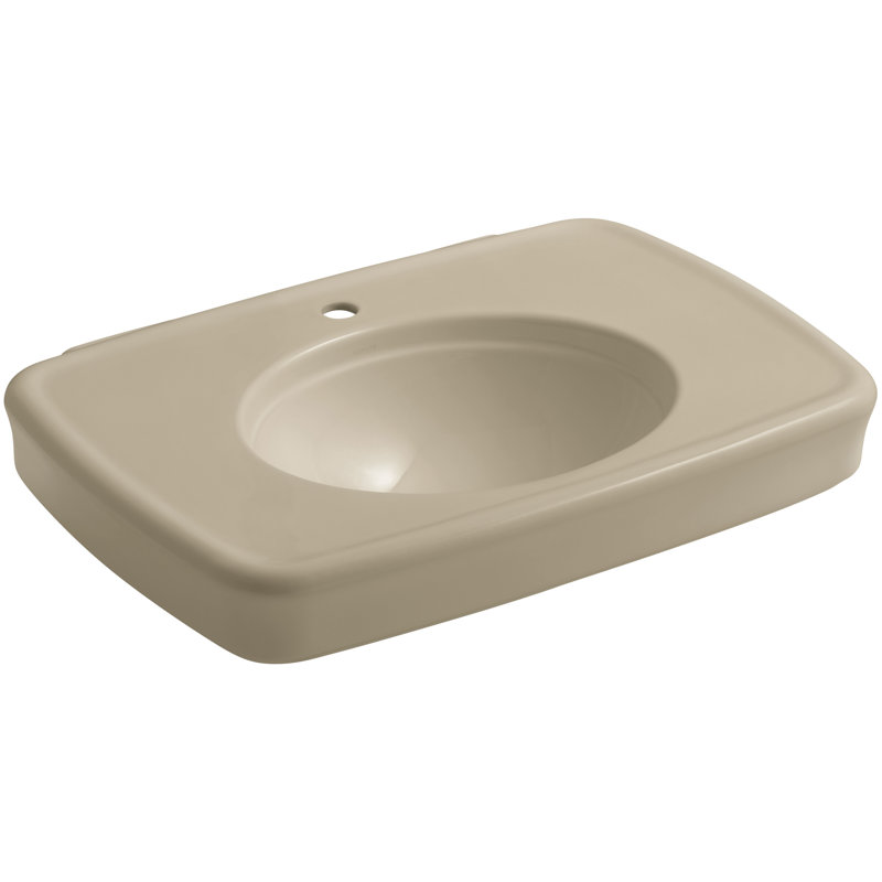 Bancroft Ceramic 31" Pedestal Bathroom Sink with Overflow, Biscuit, Single Hole Faucet