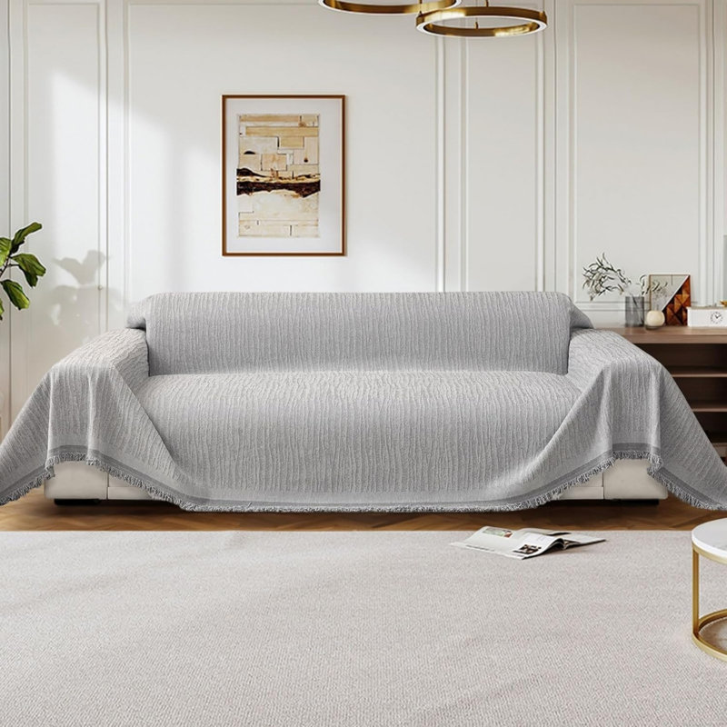Cotton Box Cushion Sofa Slipcover, Grey