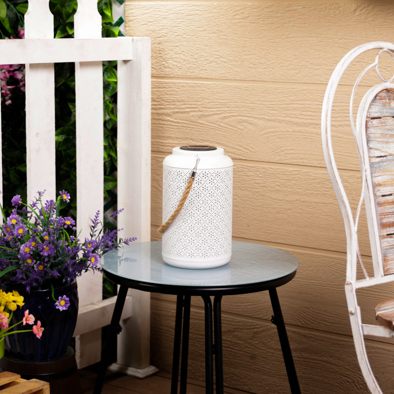 10" Off-White Iron Solar Hanging LED Lantern