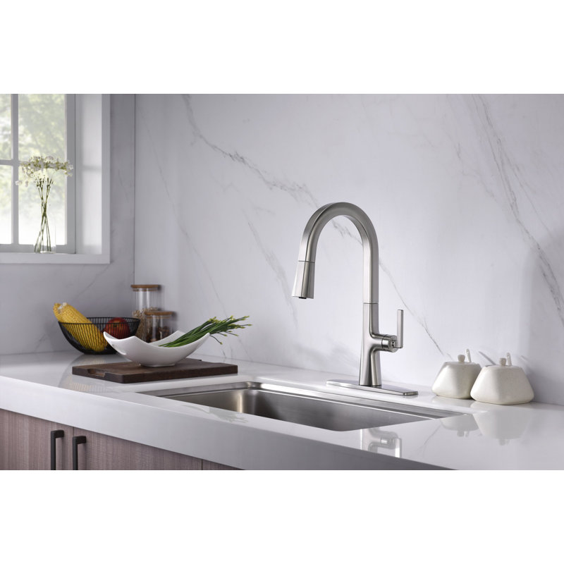 Ardua Collection High-Arc Single Handle Kitchen/Bar Faucet with 2-Function Pull-Down Spout Sprayer - Brushed Nickel