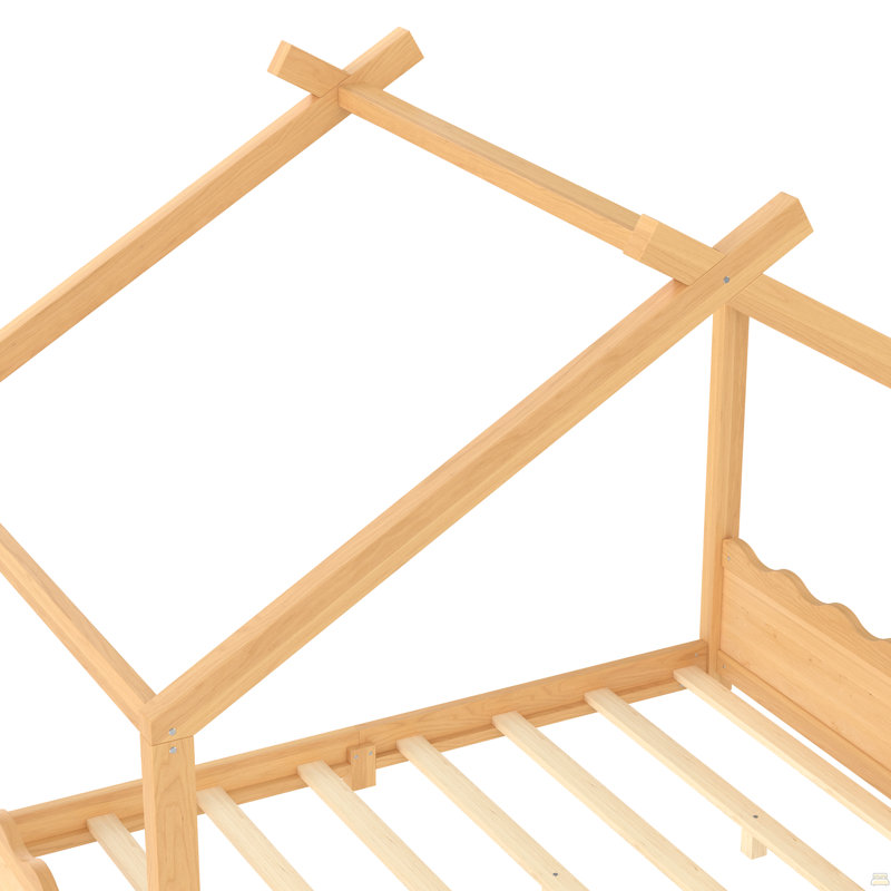 Lit double au sol avec lattes de soutien, structure de lit en bois massif, Lit double, Naturel