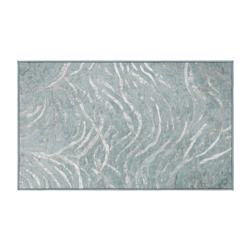Machine Washable Blue Area Rug, Runner 2' x 5'