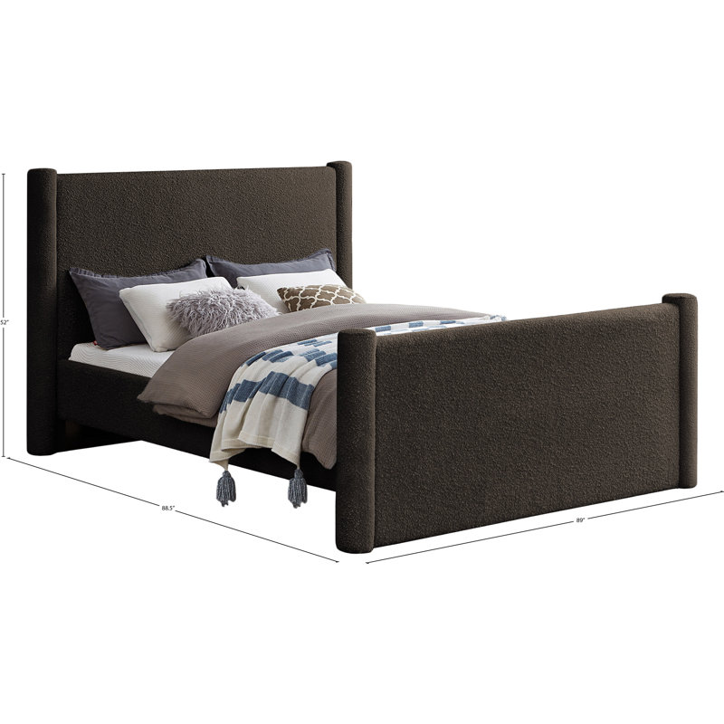 Lit plateforme tapissier Elias, Tissu bouclé brun, Très grand