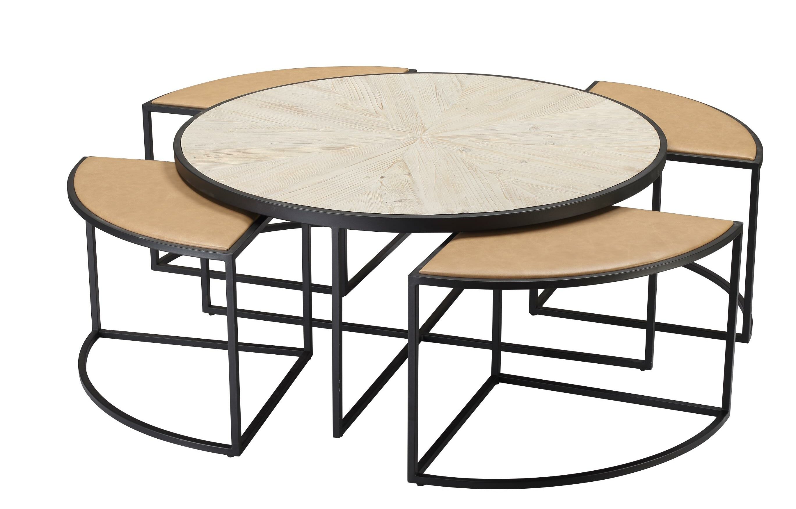 Deeley Coffee Table with 4 Nested Stools