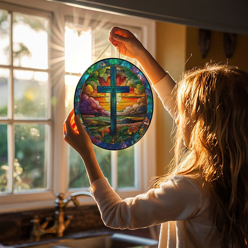 Panneau de verre croisé Cross Sunset, 9,8 x 9,8 po (25 x 25 cm)