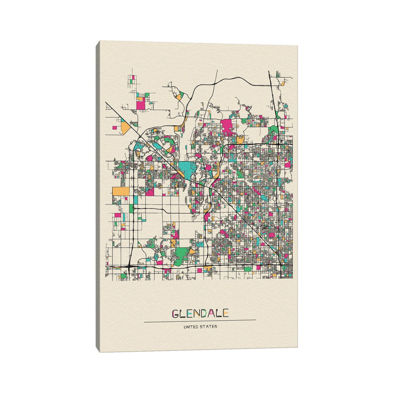 Glendale, Arizona City Map 1 Piece Wrapped Canvas Wall Art, 30.48 cm H x 45.72 cm W