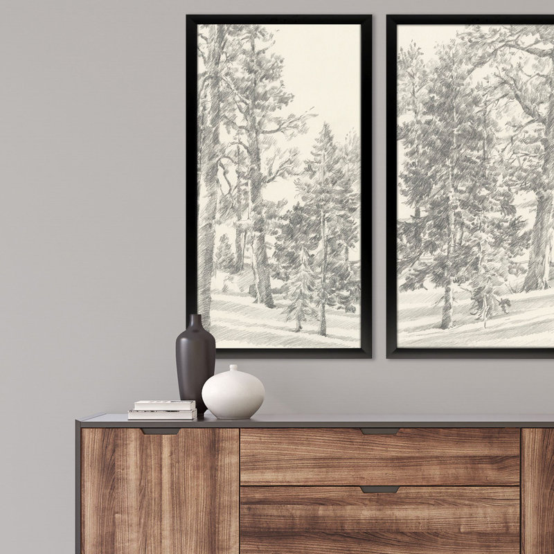 Black and Beige Forest Landscape Poster with Matte Black Frame